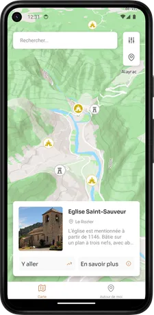 Une capture d'écran de l'application Carte du Patrimoine présentant les informations d'un château à Montiganc-Charente