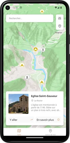 Une capture d'écran de l'application Carte du Patrimoine présentant les informations d'un château à Montiganc-Charente